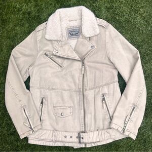 Levi’s Acid Washed Belted Sherpa Moto Canvas Jean Jacket